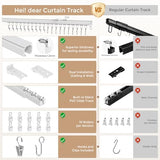Ceiling Curtain Track 6–9 ft White - Heavy Duty Ceiling/Wall Mount Curtain Rail/Rod System, 30 Quiet-Glide Rollers, 30 Hooks, 30 Clips, Room Divider for Living Room, Bathroom or Hospital
