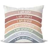QIYUHOY Kids Classroom Reading Corner Rainbow Throw Pillow Covers 18x18, Positive Affirmations Pillow Case Decor for Calming Corner Cozy Corner Nursery Toddler Room Playroom