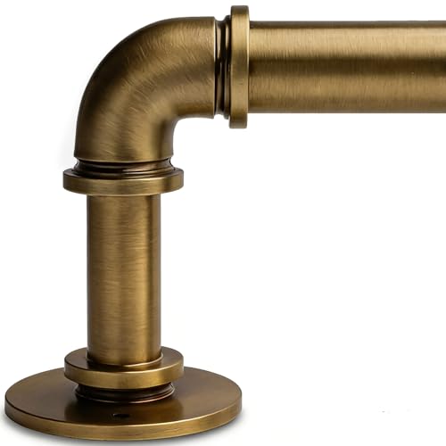Aged Brass Industrial Curtain Rod for Windows 18 to 88 Inches,1 Inch Adjustable Drapery Pole,Heavy Duty Outdoor/Indoor Modern Curtain Rods,Easy Installation(Aged Brass 18"-88")
