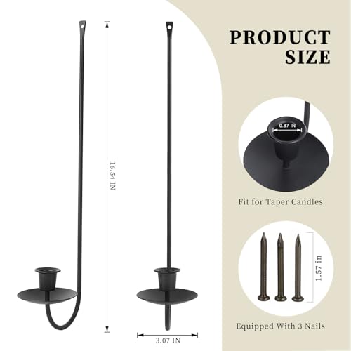 Wall Candle Holder Set of 2, Stylish Black Metal Wall Mount Candle Sconces, Modern Wall Decoration for Living Room, Farmhouse, Fireplace, and Christmas Decor