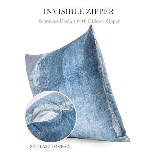 Set of 4 Blue and Grey Abstract Art Artwork Pillow Cover 18 x 18 Inch, Gallery Modern Decorative Throw Pillows Cushion Cover for Bedroom Sofa Living Room