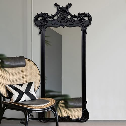Arched Full Length Mirror, Full Body Mirror Freestanding with Carved, Large Floor Mirrors for HomeDecor, Standing Mirrors for Bedroom&Dressing Room black-60 * 170CM