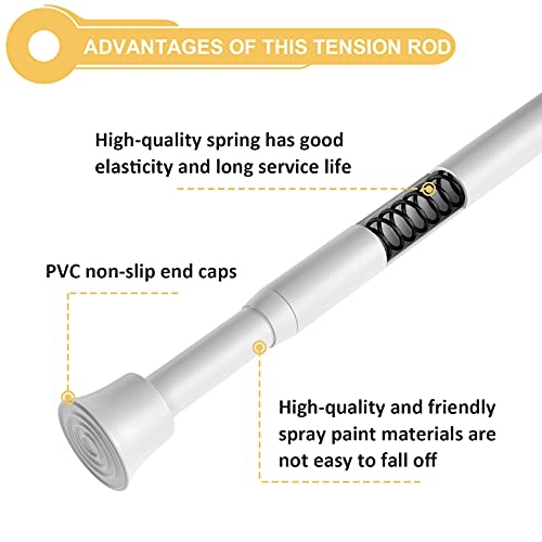 KXLife 2Pcs Spring Small Tension Rod Window Curtains Rod Adjustable 17 to 28 Inch, Spring Rod Curtain Bar, Short Tension Curtain Rod for Basement Window, Kitchen, RV, Camper, Refrigerator (White)