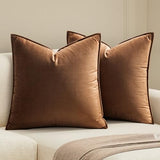 MIULEE Brown Velvet Throw Pillow Covers 18x18 Soft Decorative Solid Square Cushion Cases Pack of 2 Modern Luxury Home Decor for Couch, Sofa, Bedroom