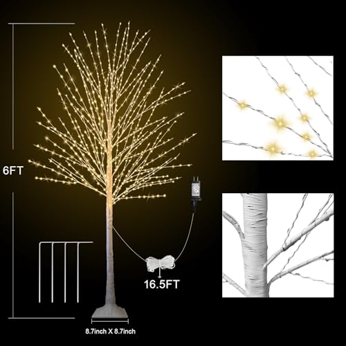 2Pack 6FT Lighted Birch Tree, Birch Tree with 880 LED Lights, 8 Twinkling Modes and Timer, Dimmable, Light Up Twig Christmas Tree for Indoor Outdoor Home Party Garden Wedding Decorations