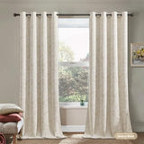 Beauoop Beige Floral Jacquard Blackout Curtains 84 Inches Long 2 Panels for Bedroom Living Room Flower Chenille Room Darkening Thermal Insulated Soundproof Grommet Window Treatments Drapes 52x84x2
