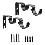 Double Curtain Rod Bracket,2 Pack Metal Curtain Rod Hooks for Wall,Sturdy Curtain Rod Brackets with Screws,Black Wall Mounted Curtain Rod Holders for Bedroom Living Room Office