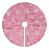 Spring Easter Mini Pink Faux Fur Tree Skirt, 15'' Small Pink Tree Rug with Silver Snowflake, Fluffy Furry Decorations for Pencil Slim Tabletop Tree