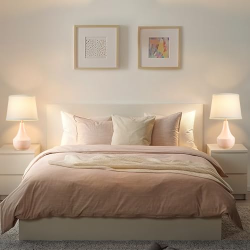18" Table Lamp Set of 2, Ceramic Lamp Classic Beside Lamps Nightstand Lamp Modern Bedside Lamp for Living Room, Bedroom & Office Rocker Switch Pink-LED Bulbs Included