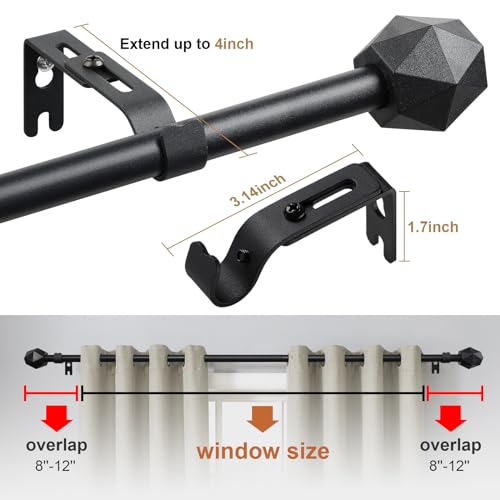 FLY HAWK Curtain Rods, 72" to 144" for Windows Curtain Rod Set, Modern Simplicity Decorative Style 5/8 Inch Metal Curtain Pole, Heavy Duty Drapery Rods with Brackets Black