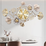 Clocks for Living Room, Large Wall Clock, 3D Silent Wall Clock, Retro Metal Ginkgo Leaf Design, for Bedroom Kitchen Decorative Wall Clocks（32''x18'' ）
