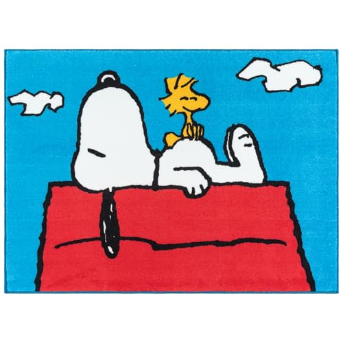 Gertmenian Peanuts Indoor Area Rug - 3x5 Small, Non-Slip, Ideal for Children in Bedroom, Game Room, Classroom, Nursery or Play Area - Snoopy, Blue/White, 28025