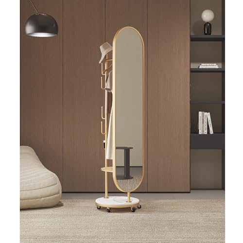Decorative Luxury Rotating Coat Rack Integrated Marble Floor Mirror for Bedroom and Entryway Full-Length for Living Room