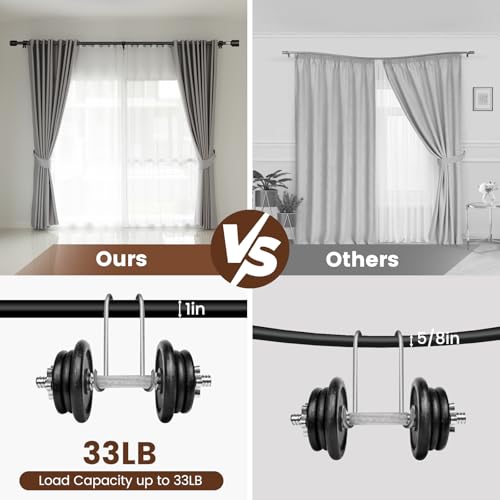 Matte Black Curtain Rod Itself is 30-144 inch 1 Pack, Fit 30 to 142, 66 to 120 inch Windows with 1 Inch Diameter Heavy Duty Adjustable Telescopic Rod, 1 Inch Diameter Splicing Extra Long