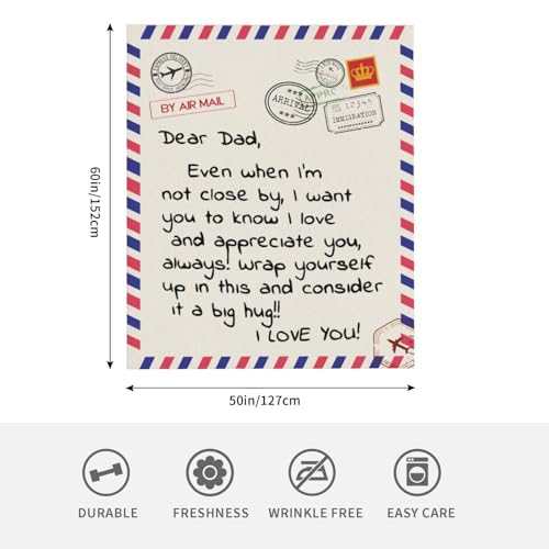 Gift for Dad from Daughter Son, Dear Dad Blanket for Father's Day, Throw Blankets Anniversary Birthday Super Soft Flannel Throw Blankets for Christmas Valentines Day for Bed Couch(50’’x60’’)
