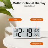 Lafocuse LCD White Digital Wall Clock Battery Operated, 8.5 Inch Large Display Digital Clocks with Date and Temperature, Modern Simple Desk Clock for Bedroom Living Room Office