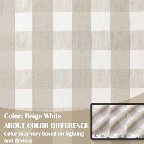 Beige Buffalo Plaid Check Curtain Panels 84 Inch Length,Tan Buffalo Gingham Rustic Farmhouse Style Rod Pocket Window Drapes Treatment for Bedroom Living Room,2 Panels,40" Wx84 L,Beige/White