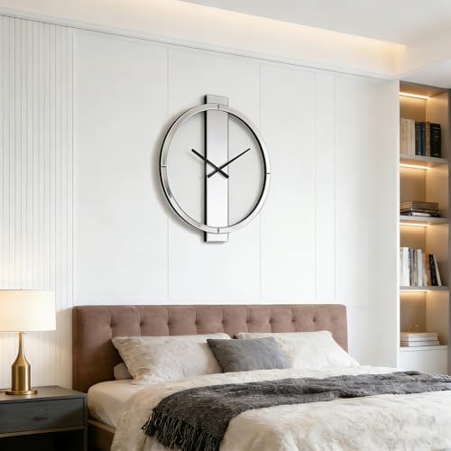 SHYFOY Wall Clock Decorative Large Clock Living Room Decor - 23" Big Clocks All Mirror Glass Finish, Modern Clock for Wall Round Wall Decor for Office Bedroom Fireplace