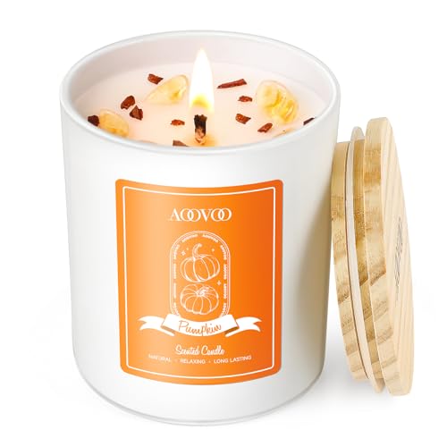 Pumpkin Scented Candles for Women - Aromatherapy Candle with Crystals Inside, 7oz Soy Candles for Home Scented, Christmas Birthday Gifts Candle for Women Mom