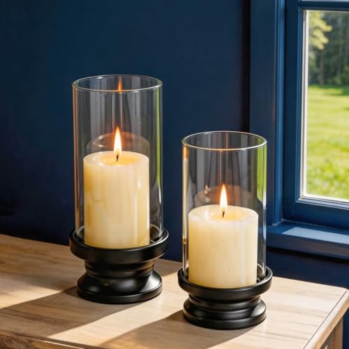 NUPTIO Hurricane Candle Holder for Pillar - Set of 2 Black