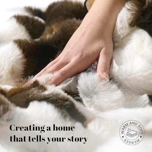 Cow Print Faux Fur Throw Blanket for Couch, Ultra Soft Cozy Lightweight Blanket for Kids Teens Adults, Easy Care, Luxury Decorative Gifts for Sofa Bedroom Living Room Decor, 50″ x 60″