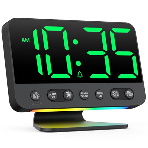 AuroraCalm Digital Alarm Clock with Large Numbers for Bedrooms: Bold Display Readable Across The Room with 5 Level Brightness - 5 Alarm Sounds 8 Night Lights for Kids Seniors Teens - Green