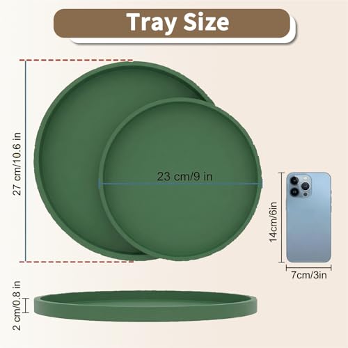Round Green Silicone Decorative Bathroom Vanity Tray 9 Inch, Counter Tray for Bathroom Countertop Perfume Holder Dresser Organizer Coffee Table Candle, Non-Slip Durable for Home Use