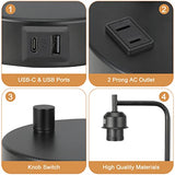 Industrial Bedside Table Lamp for Bedroom - Nightstand Lamps with USB C Charging Port, Fully Dimmable Black Ports and Outlets, Small Desk Glass Shade Office Living Room