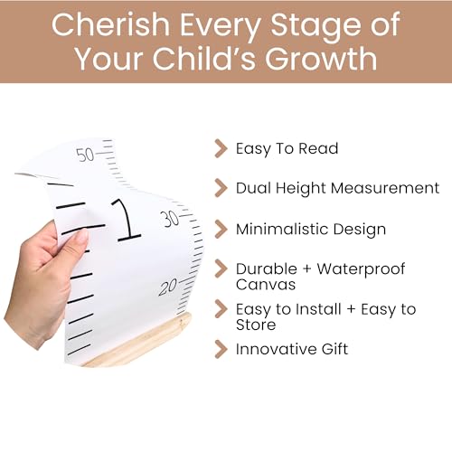 Growth Chart for Wall | Kids Height Chart Canvas Ruler with Wooden Storage Box | Waterproof Measuring Chart | Nursery Decor & Baby Shower Gift