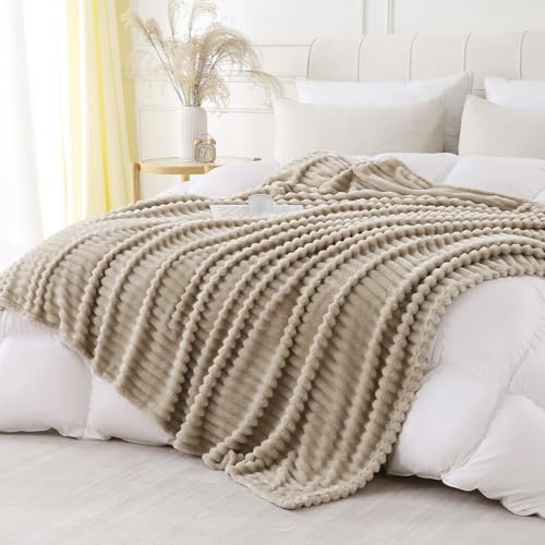 Khaki Throw Blanket for Couch Sofa 50x60 inches Striped Fleece Blankets Room Home Decor Lightweight Plush Soft Cozy Gifts for Women Mom
