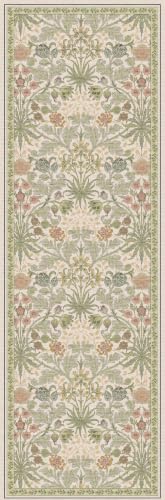 Washable Hallway Runner Rug 2'6"x8': Vintage Floral Botanical Runner Rug - Machine Washable Non Slip Low Pile Soft Foldable Carpet - Kitchen Hallway Entryway Bedroom Indoor Rug - 2'6"x8' Beige