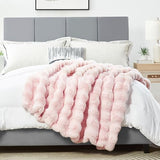 DREAMNINE Soft Faux Bubble Rabbit Fur Throw Blanket for Couch, Thick Cozy Decorative Warm Fuzzy Fur Blanket for Sofa Chair Bedroom Living Room Dorm Women Gift, 50 * 60 Inches, Pink