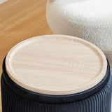 Round Storage Ottoman, Set of 2, Velvet Vanity Stool, Black
