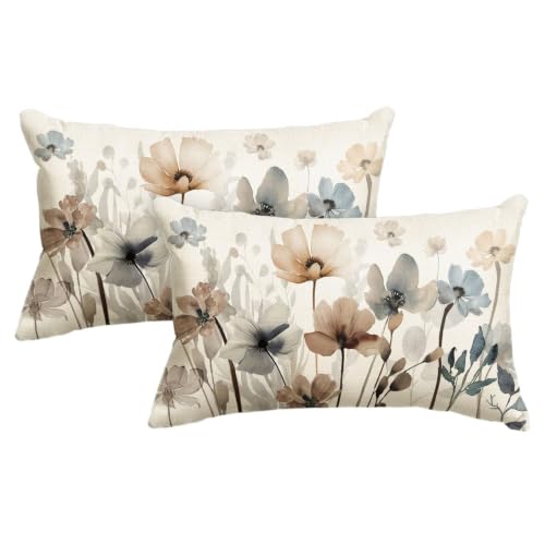 AVOIN colorlife Poppy Flowers Chinoiserie Pillow Covers 12x20 Inch Set of 2