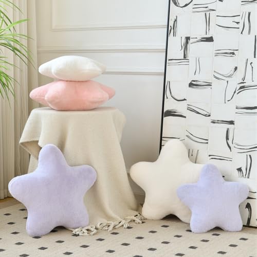 Star Pillow, Decorative Throw Pillows for Bed Couch, 15" Star Shaped Pillow Plush Floor Cushions Room Decor Pillow with Soft Faux Rabbit Fur for Sofa Bedroom Living Room