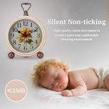 Classic Vintage Table Clock - 5.2in Cute Sunflower Analog Clock, Silent Non-Ticking Desk Clock with Distressed Metal Frame for Office, Living Room or Bedroom (Sunflower)