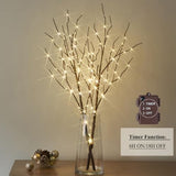Hairui Lighted Brown Branches Battery Operated with Timer 32IN 100 LED Fairy Lights, Willow Branch Lights for Home Bedroom Fireplace Christmas Holiday Decoration Indoor Outdoor Use (Vase Excluded)