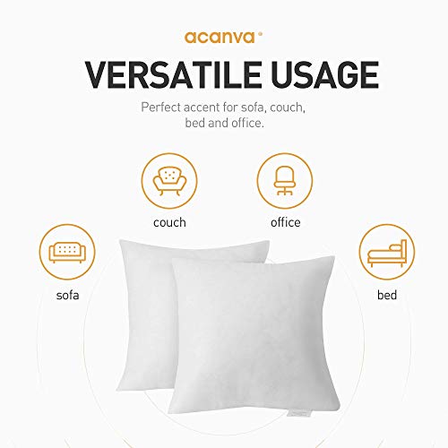 Acanva Decorative Throw Pillow Inserts for Sofa, Bed, Couch and Chair, Square Euro Sham Form Stuffer with Premium Polyester Microfiber, 2 Count (Pack of 1), White