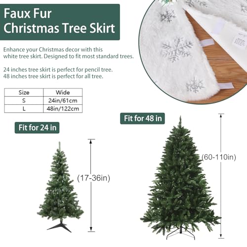 Christmas Tree Skirts 24 Inches Mini Plush Tree Skirt Silver Snowflakes Tree Mats for Winter Holiday Xmas Party Decorations