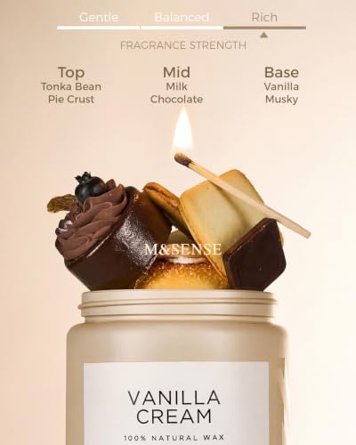 M&SENSE Large Vanilla Scented Candles for Home, 19.4oz Organic Soy Wax