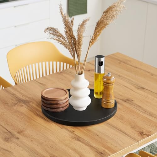 12 Inch Wood Round Tray, Wooden Decorative Bathroom Coffee Table Tray Centerpiece Candle Holder for Black Kitchen Dining Room Home Decor Coffee Table Decor and Accessories