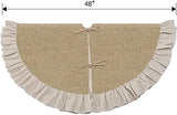 Summer Burlap Tree Skirt 48'', Large Tree Skirt with Ruffle Border, Rustic Farmhouse Decorations Tree Ornaments, Brown Linen Tree Mat for Wedding Boho Coastal Holiday Party Decor
