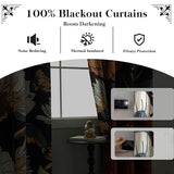 Tyrot Black Boho Floral 100% Blackout Curtains for Bedroom 84 inch Long 2 Panels Mid Century Botanical Black Out Curtains for Living Room Grommet Thermal Insulated Room Darkening Window Drapes,52Wx84L