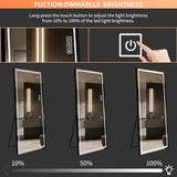 Full-Length LED Mirror with Lights, Wide Standing Dressing Mirror, Large Full-Body Floor Mirror with Dimmable Lighting for Bedroom, Tall Lighted Mirror with Stand or Wall Mount