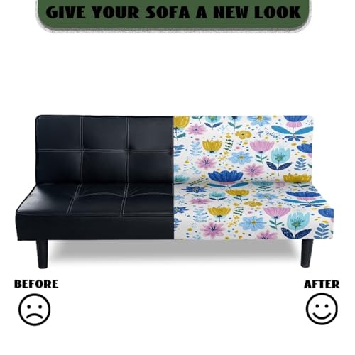 Xoenoiee Futon Sofa Bed Cover Stretch Armless Futon Slipcover Washable Elastic Sofa Couch Covers Home Furniture Protector, Boho Abstract Floral Daisy