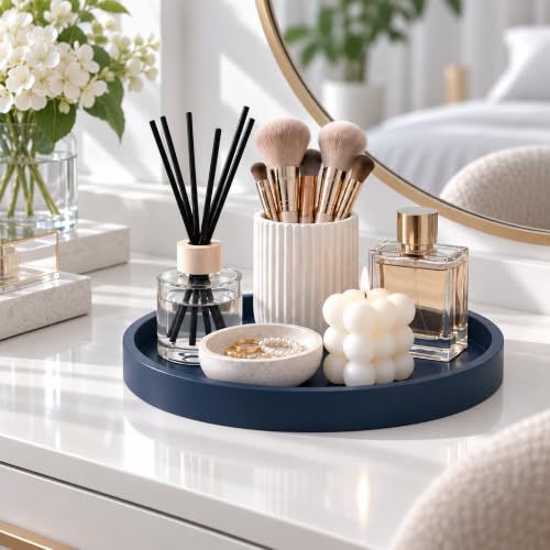 Silicone Bathroom Tray Coffee Table Decor Perfume Organizer, 11" Dark Blue