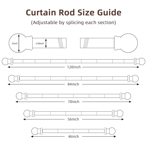 SMODBRODRE Black Curtain Rods for Window 28 to 48, 5/8 inch Small Decorative Curtain Rod Set with Brackets