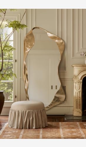 Full Length Mirror Irregular Wavy Mirror, Wave Arched Floor Mirror, Wall Mirror Standing Hanging or Leaning Against Wall black-90 * 190CM