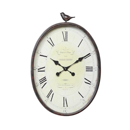 Creative Co-Op Oval Metal Wall Clock with Bird