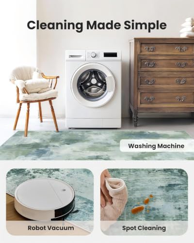 AMADA 2x5 Modern Abstract Washable Area Rug for Entryway Green